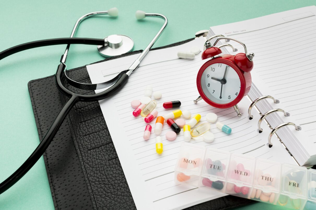 person managing chronic condition through medication and healthy lifestyle